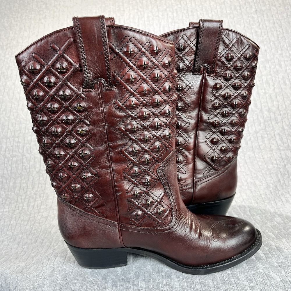 Lucky Brand Madonna Boots Women 5.5 Leather Studded Quilted Western Cowboy